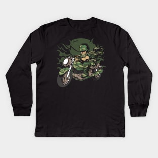 Army Motorcycle Ride Kids Long Sleeve T-Shirt